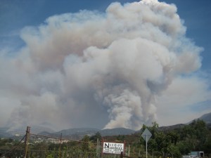 View of the fire Saturday afternoon, looking west from Chaney Trail