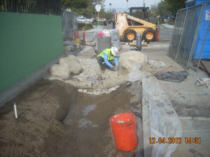 Cobble in forebay almost complete.
